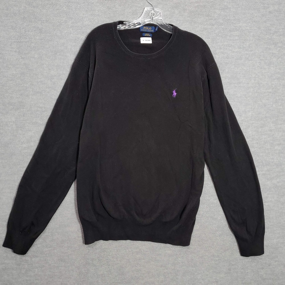 Polo Ralph Lauren Men Sweater 2XL Black Slim Fit Pima Cotton Logo Pony Embroider